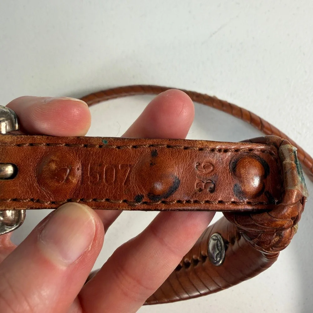Vtg 90s Sz 36 Leather Belt Western Concho Braided Whipstitch Brown‎ Woven Boho